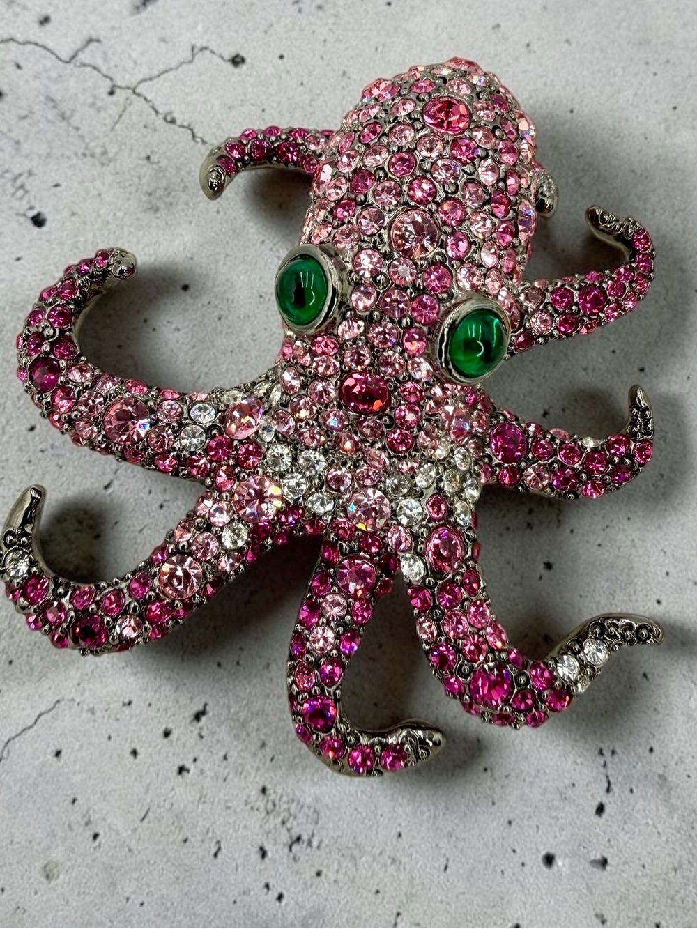 KJL Atlantis Pink Rhinestone Octopus Brooch Book Piece Signed Kenneth Jay Lane